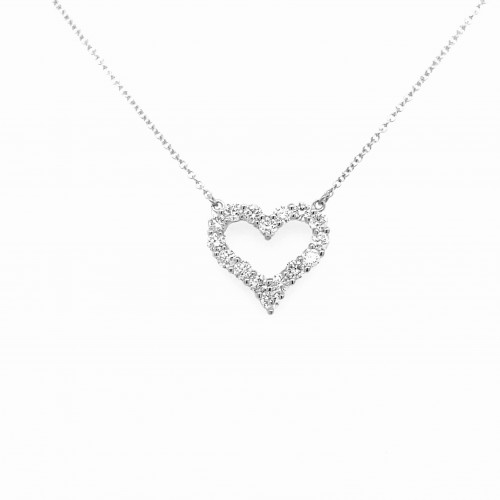 14K White Gold Diamond Open Heart Pendant Necklace BY PD Collection
